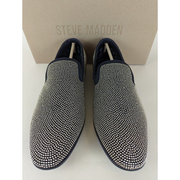Steve Madden Mezmoryz Loafers Mens 9.5 Black Gold Stud Slip On Flats Shoes NWB main image 6